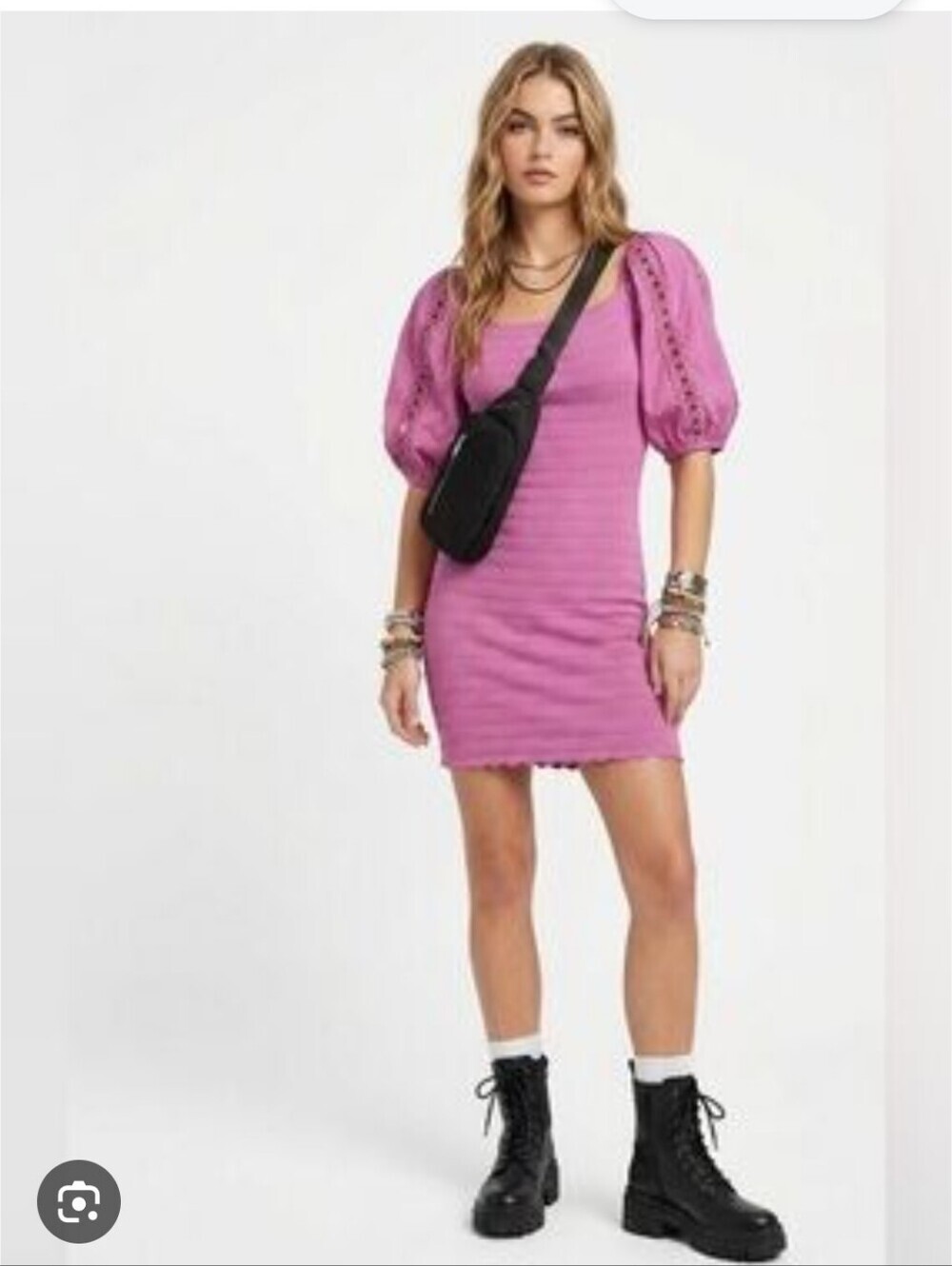 Betsey Johnson Pink Puff-Sleeve Knit Mini Dress
